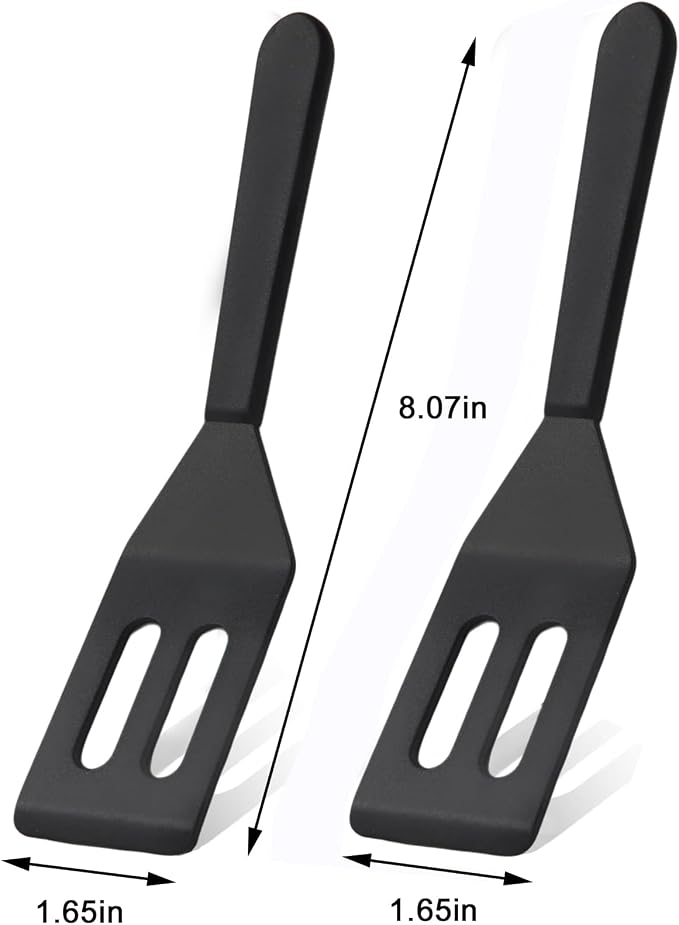 Small Silicone Spatulas 2 Pack: Mini Heat-Resistant Spatula for Nonstick Pans, Thin Baking Utensil for Cookies, Brownies & Kitchen Use (Black Set 2)