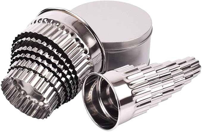 12 Pieces Stainless Steel Fluted Edge Round Cookie Biscuit Cutter Set Graduated Ring Sizes for Effortless Circle Cookie Shaping, Pastry