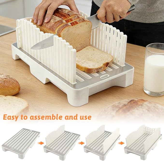 Bread Slicer for Homemade Bread, Adjustable Breads Slicer Guide, Bread Cutter with Crumb Tray, Sourdough Slicing with Stainless Steel Base, Cutter for Loafs, Sandwiches, Bagels, and Cakes
