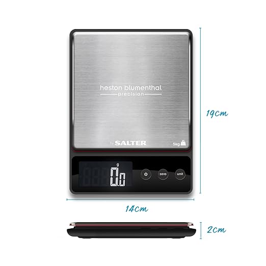 Salter Heston Blumenthal Precision 1140A HBBKDR Digital Kitchen Scales - Premium Compact Baking/Cooking Scale, for Weighing Food/Coffee and Liquid, 0.5 g Increments, Slim, Stainless Steel/Black