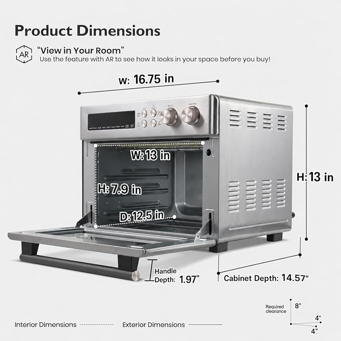 VAL CUCINA Infrared Heating 26.3 QT Air Fryer Toaster Oven, Large Countertop Convection Oven 10-in-1 Combo, 6-Slice Toast, Enamel Baking Pan Easy Clean with Recipe Book (Renewed)