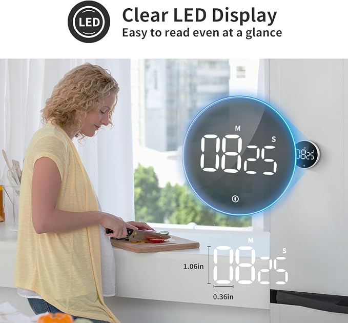 VOCOO Digital Kitchen Timer - Magnetic Countdown Countup Timer with Large LED Display Volume Adjustable, Easy for Cooking and for Seniors and Kids to Use (White)