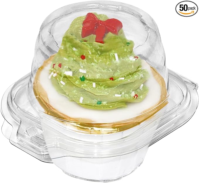 WIKDAY 50 Pcs Individual Cupcake Containers, Clear Plastic Cupcake Holders with Lids, Spacious 3" Design for Frosted Cupcakes, Stackable & Reusable for Parties, Baking, Picnics
