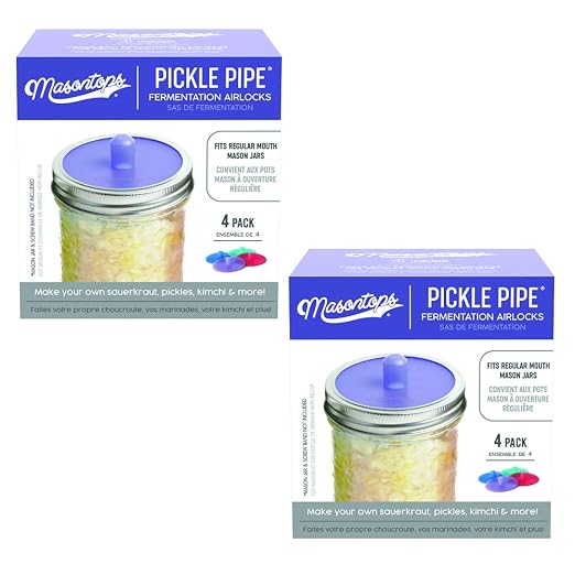 Masontops Pickle Pipes - Waterless Airlock Fermentation Lids - Regular Mouth Mason Jar Fermenter Caps - Premium Silicone