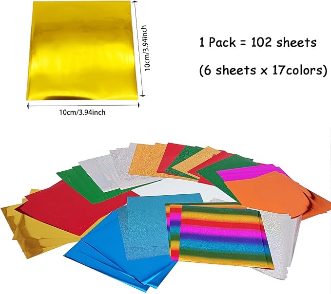 102 Sheets 17 Colors Holographic Heat Transfer Craft Foil Film - Reactive Foil Transfer for Handmade Craft Accessories