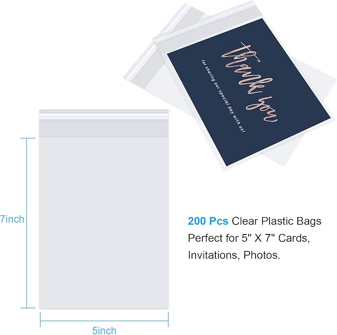 Romeda 200 Pcs Cellophane Bags, 5x7 2.8 Mils Cookie Bags for Packaging