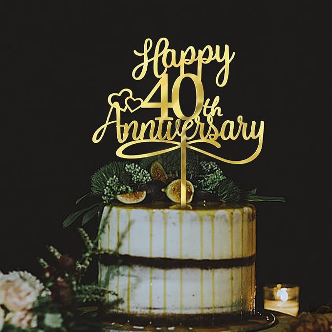 Sleyberoy Acrylic Happy 40th Anniversary Cake Toppers -Wedding Anniversary Party Decorations, 40th Wedding Anniversary, Company Anniversary Party, Birthday Party Decorations (Acrylic 40)