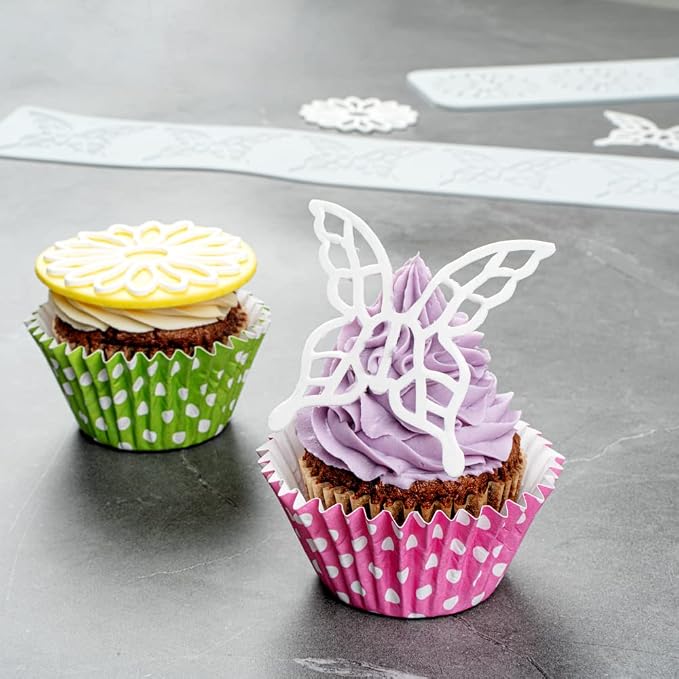 Restaurantware Pastry Tek Fondant Impression Mat 1 Reusable Fondant Embosser - Butterfly Pliable Gray Silicone Cake Impression Mat Dishwashable For Cake Decoration
