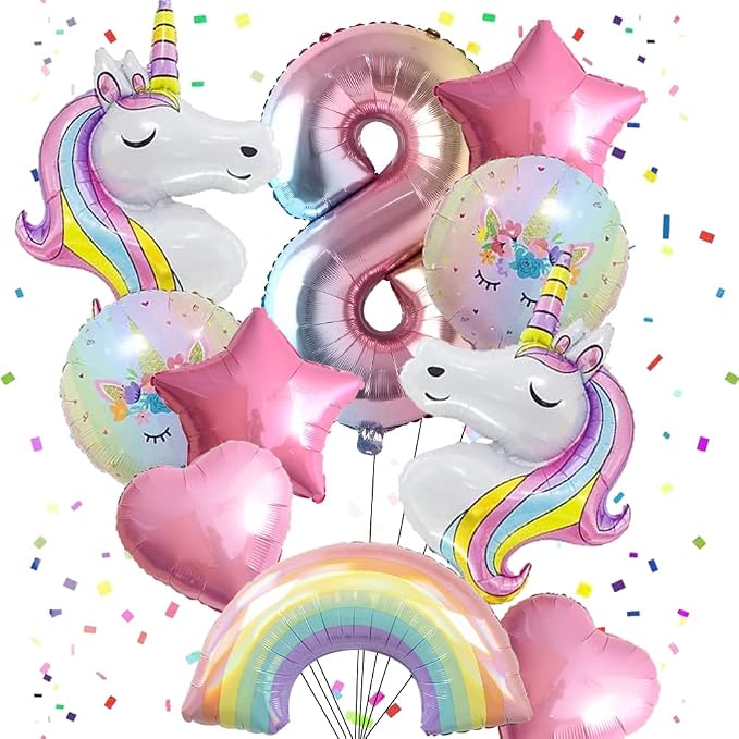 Unicorn Balloons Unicorn Birthday Party Decorations for Girls Foil Balloons Set Macaron and Rainbow Balloon Wedding Baby Shower Party Supplie (number 8)