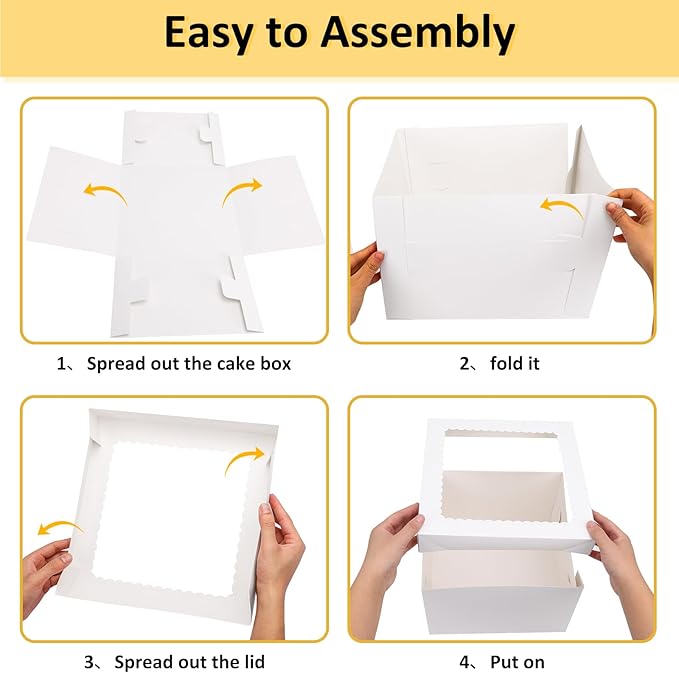 Moretoes 30 Pack Cake Boxes 12 Inch with Cake Boards (15 Boxes & 15 Boards), 12x12x8 Inch Carrier with Window for Cajas Pasteles, White Bakery Containers Disposable Boxes for Birthday, Party