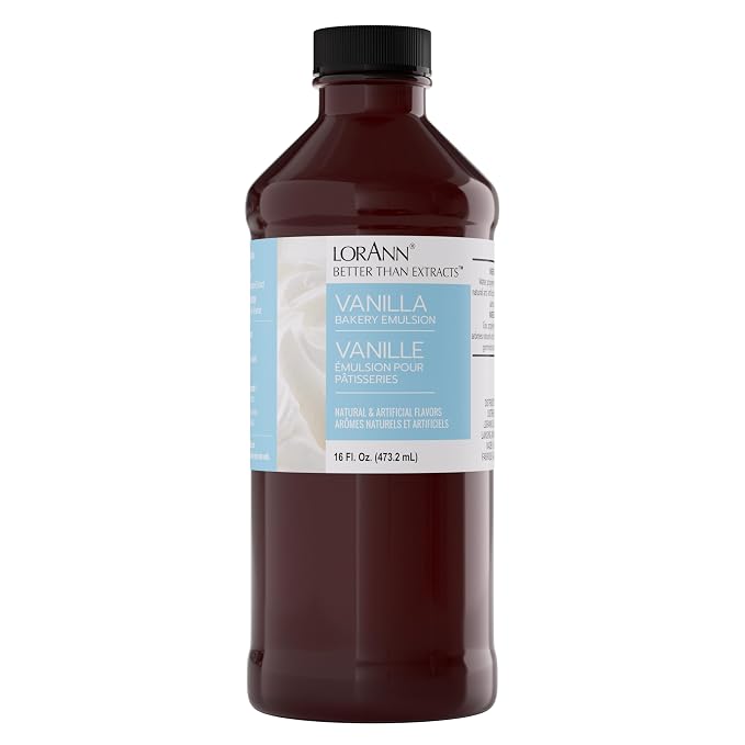 LorAnn Oils Vanilla Bakery Emulsion: True Essence, Ideal for Boosting Fruit Tones in Cakes, Cookies & Desserts, Gluten-Free, Keto-Friendly, Extract Substitute Essential, No Added Color, 16 Oz