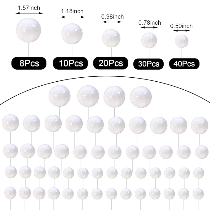 108 Pcs Balls Cake Topper DIY Cupcake Insert Foam Balloons for Cake Baking Wedding Anniversary Birthday Decoration(White,Multi Sizes)