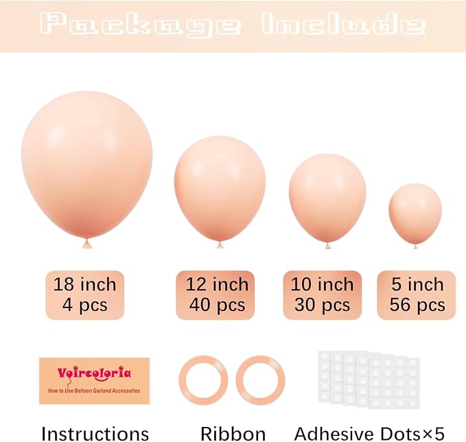 Voircoloria 130pcs Pastel Orange Balloons Different Sizes 18" 12" 10" 5" Peach Latex Balloon Garland Arch Kit for Birthday Baby Shower Graduation Wedding Gender Reveal Party Decorations