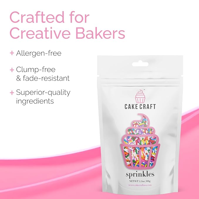 Cake Craft Sprinkles – 3-Pack (100g Each) | Decorating Cakes, Cupcakes, Cookies & More | Rainbow – Jimmies