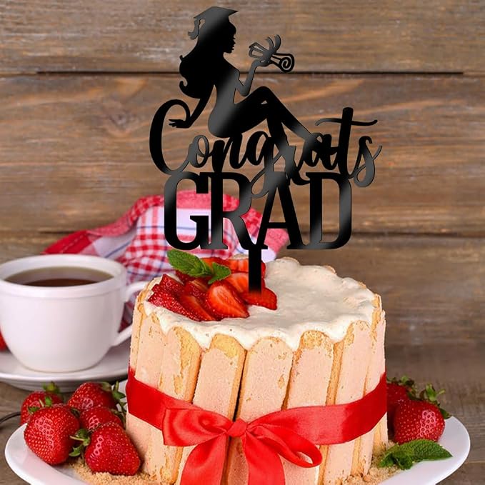 Congrats Grad Cake Topper,2026 Graduation Cake Topper, Congrats Grad Decorations,2026 High School/College/Senior Graduation Party Decorations Supplies. (Acrylic black)