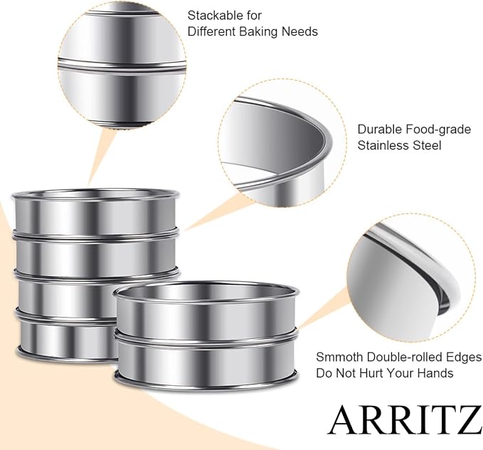 4inch English Muffin Rings, 6pcs Double Rolled Stainless Steel Crumpet Tart Rings for Baking