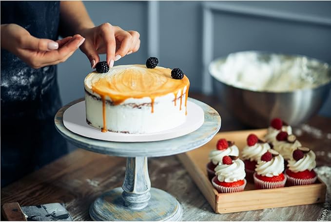 White Cake Drums Round 8 Inch Cake Boards with 1/2-Inch Thick Smooth Edges for Multi Tiered Birthday Wedding Party Cakes Drum Board