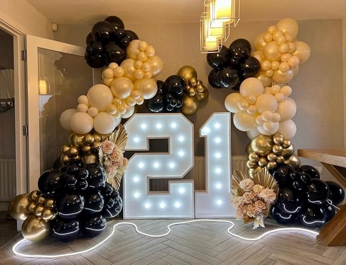 Black and Gold Balloon Arch Kit, ADOINBY 140Pcs Black White Metallic Gold Confetti Latex Balloons 18 12 10 5 Inch Different Size Balloons for Birthday Anniversary Graduation Wedding Party Decorations