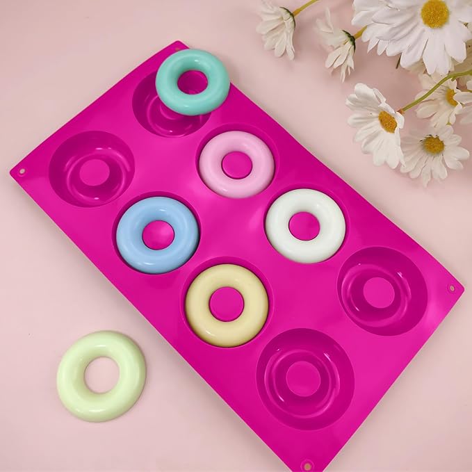 2er Pack Silicone Donut Mold - Non-Stick Silicone Doughnut Pan DIY Chocolate Baking Cookie Molds, Heat Resistant, Make Donut Cake Biscuit Bagels, BPA Free Dishwasher Safe (rose red, 8 Cavities)
