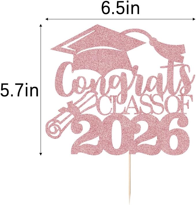 Congrats Class Of 2026 Cake Topper, Glitter Graduation Party Supplies - High School College Graduates -College Graduate Cake Topper Decorations Supplies (Rose gold)