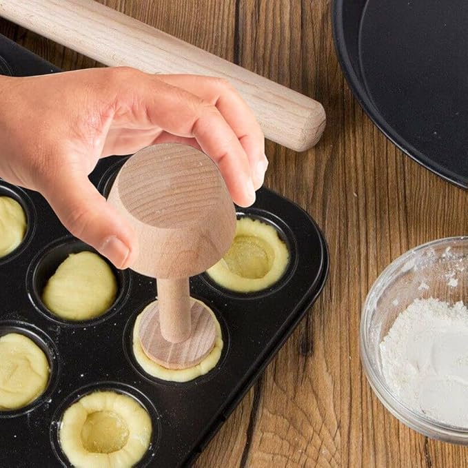Wooden Egg Tart Tamper, 5.8in Double Side Pastry Press Tool | Baking Shaping Tool For Consistent Tart Shell Forming, Suitable For Home Kitchen Use And Handmade Pastry Preparation Work
