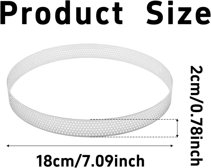 7.09Inch 304 Stainless Steel Perforated Tart Ring, Heat Resistant Cake Mousse Ring for Baking Fruit Tarts, Cake, Crust and Dessert Making