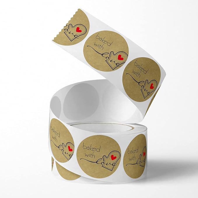 1000PCS Hand Made with Love Stickers,1 Inch Small Round Brown Thank You Red Heart Baking Stickers Label Bakery for Baked Goods Packaging Jam, Jelly Jar Canning Bottle,Cookie Bag (Brown Baked) 1
