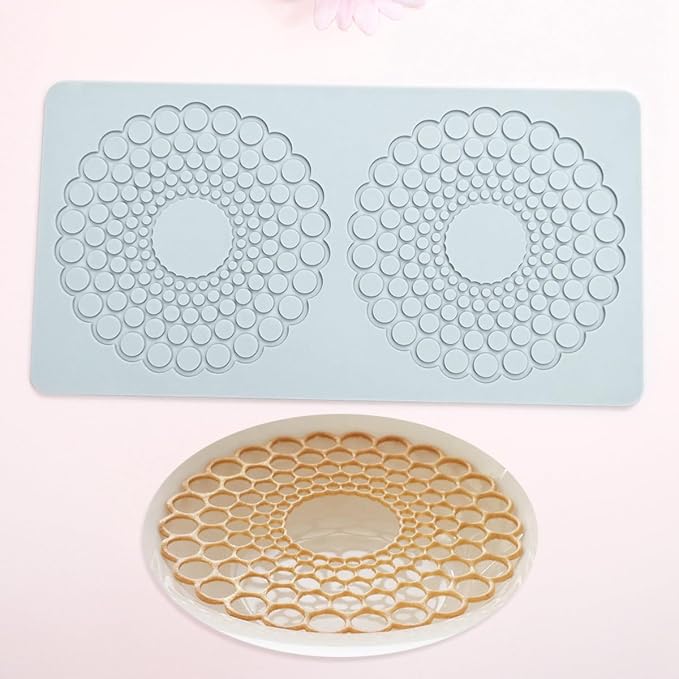 TUKE Hollow Round Circular Design Lace Mat Chocolate Fondant Mold DIY Sugar Craft Silicone Pad Cake Decorating Tools Kitchen Bakeware (D_ Round Circular)