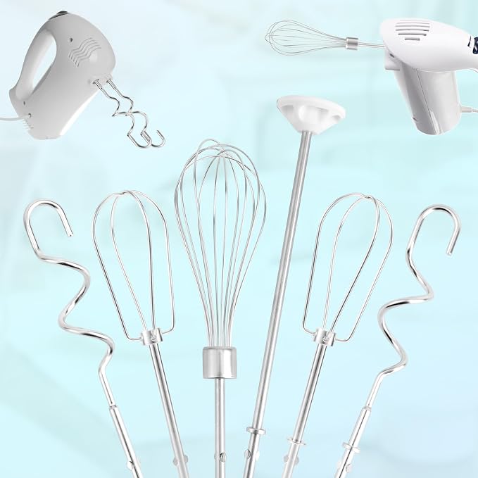6pcs Hand Mixer Beaters Attachments, Stainless Steel Dough Hooks, Whisk & Blending Rod Replacement Electric Hand Mixer Accessories Set Compatible with