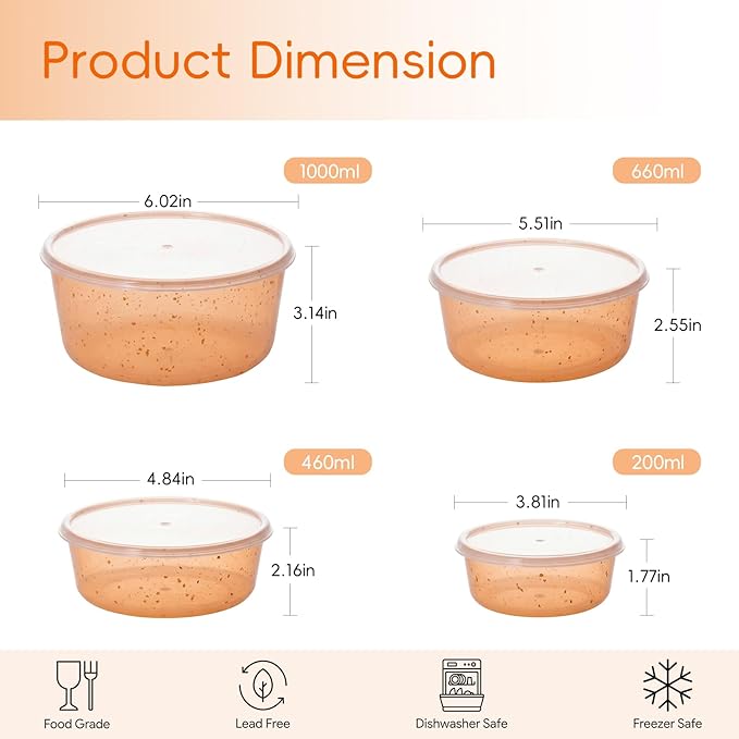 4Pcs stackable Plastic Bowls with Lids Set for Kitchen, Safe BPA Free Non Toxic Serving Bowl Bowls small