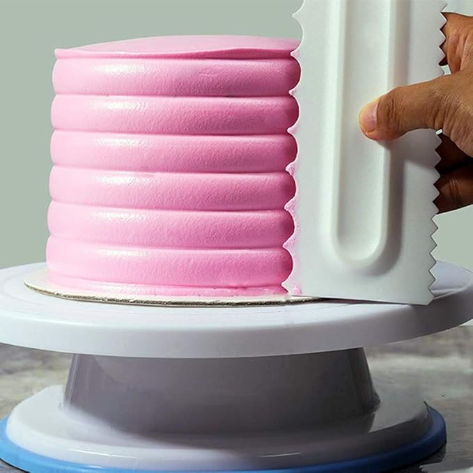 Decorating Comb and Icing Smoother Set of 4 Pack Decorating Mousse Butter Cream Cake Edge Tools, Plastic Sawtooth Cake Scraper Polisher 8 Design Textures-White