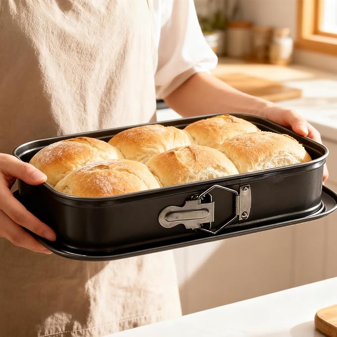 11.61x7.48 Inch Large Rectangle Springform Cake Pan - Non-Stick Cheesecake Pan with Removable Bottom, Ice Cream Cake Bakeware (Black)