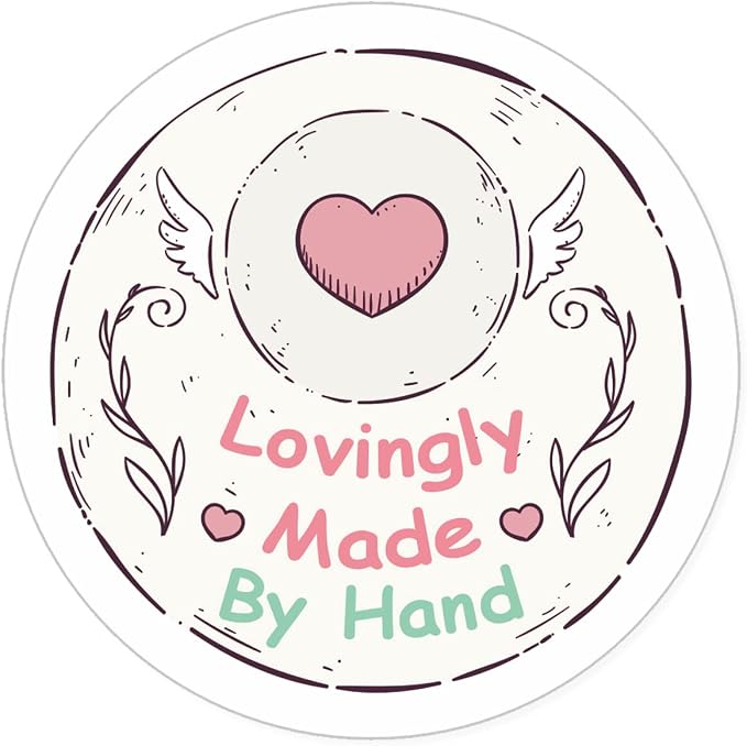 Lovingly Made by Hand Stickers, Cute Love Business Stickers, 400 PCS, Paper, Playful, Sticker Pack, Pink, Round, Outdoor, Love, Waterproof