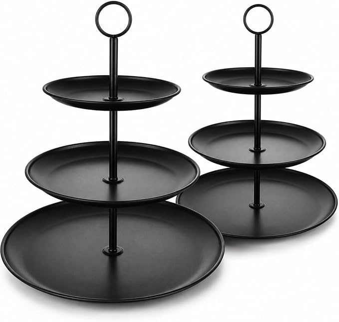 YOUNTHYE Black Cupcake Stand 3 Tier, Stainless Steel Tiered Dessert Stand for Wedding, Birthday, Tea Party, Holiday Dessert Table, Serving Tray for Cupcakes, Cookies, Macarons and Fruit