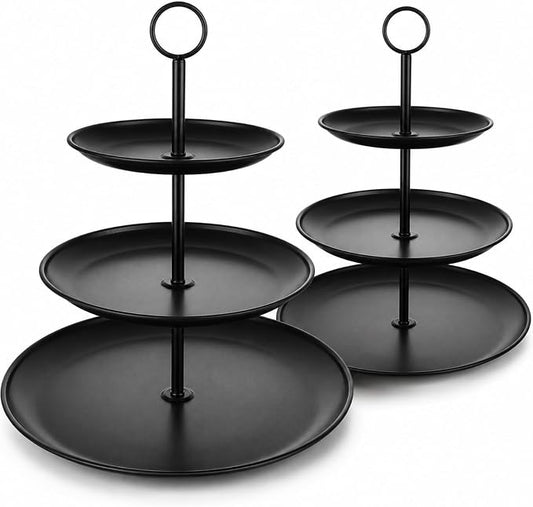 YOUNTHYE Black Cupcake Stand 3 Tier, Stainless Steel Tiered Dessert Stand for Wedding, Birthday, Tea Party, Holiday Dessert Table, Serving Tray for Cupcakes, Cookies, Macarons and Fruit