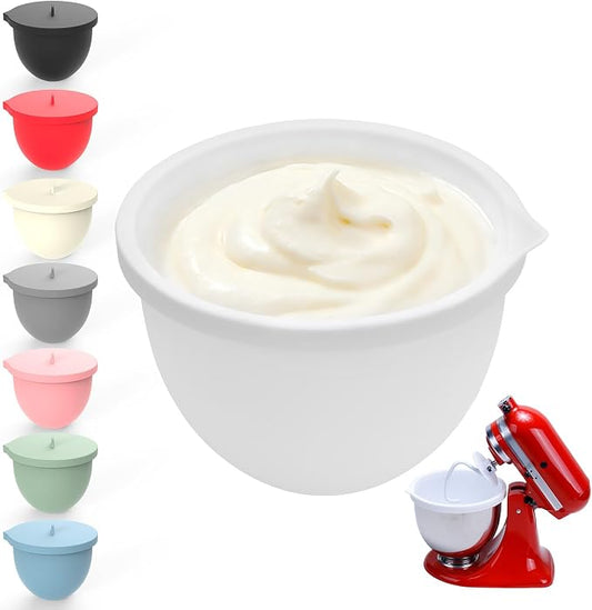 5 Qt Tilt-Head Silicone Liners for kitchenaid Stand Mixer, Silicone Bowl Liners with Lids, Kitchen Aid Accessories and Attachments for Baking and Cooking (1pcs White)