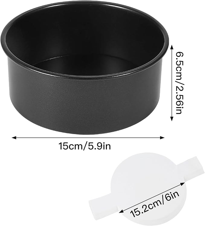 6 Inch Round Cake Pans Set of 3, Nonstick Carbon Steel Cake Baking Pans with 100 Parchment Papers, 2.5” Deep Layer Cake Tins for Cheesecake & Birthday Cakes