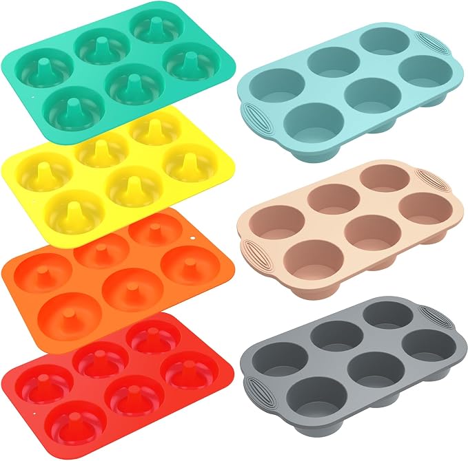 7PCS Silicone Muffin Pan Donut Mold, 6-Cavity Nonstick Baking Tray for Muffins, Cupcakes, Brownies and More, Cake Tray Cupcake Pans Baking Mold