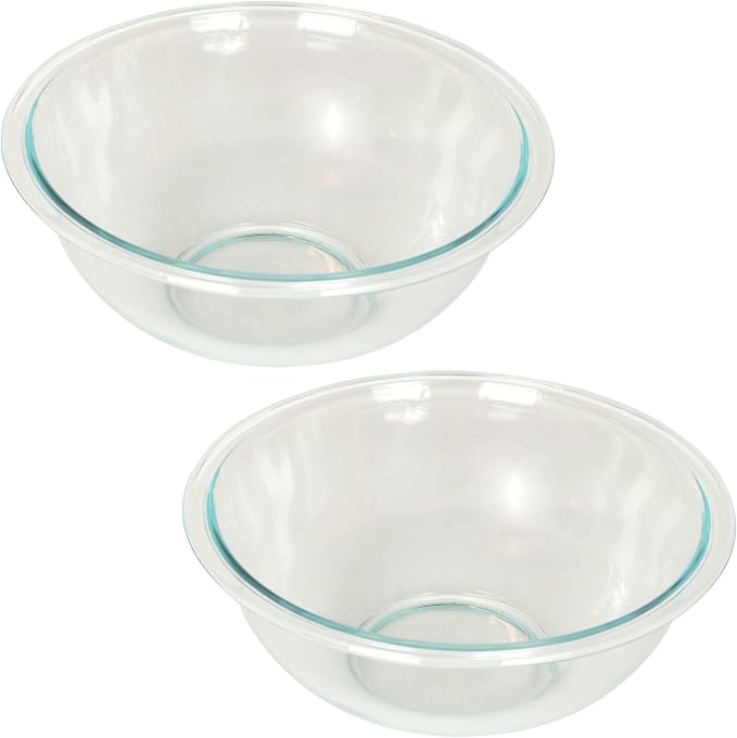 Pyrex 325 2.5qt Clear Glass Mixing Bowls (2-Pack) | Wide Rim Profile | Nested Storage Design | Nonporous Surface | Stain Resistant| Ingredient Visibility | Deep Sides