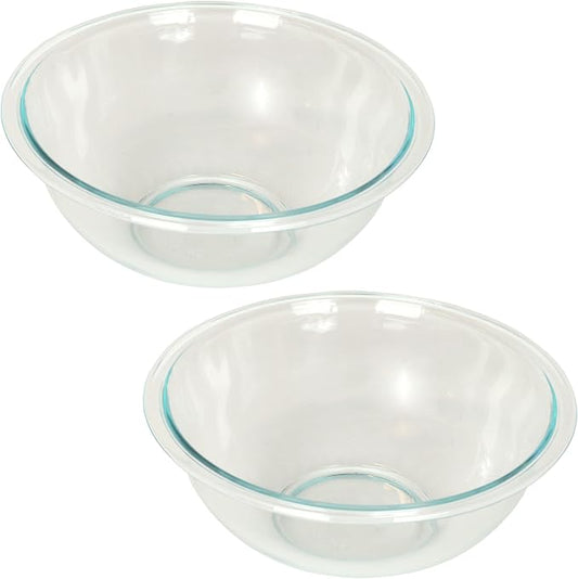 Pyrex 325 2.5qt Clear Glass Mixing Bowls (2-Pack) | Wide Rim Profile | Nested Storage Design | Nonporous Surface | Stain Resistant| Ingredient Visibility | Deep Sides