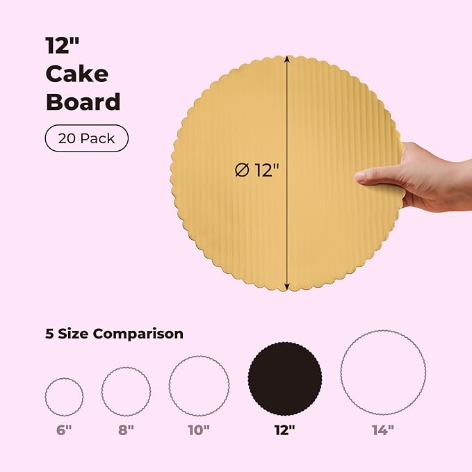Fit Meal Prep 20 Pack Cake Boards, 12 Inch Round Gold Cake Circles, Disposable Pizza Circles Cake Pan Base Stand for Desserts and Pastries, Greaseproof Cardboard Cake Rounds for Cake DIY, Birthday