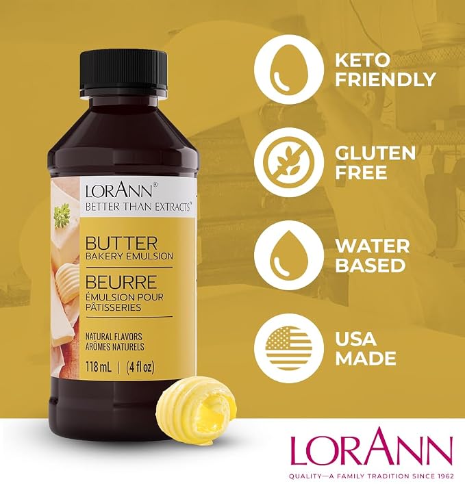 Lorann Oils Butter Bakery Emulsion: True Butter Flavor, Ideal for Enhancing Rich Dairy Notes in Baked Goods, Gluten-Free, Keto-Friendly, Butter Flavoring Essential for Your Kitchen