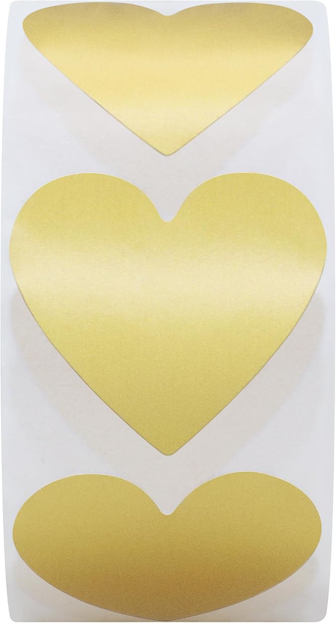 Hybsk 500pcs Gold Heart Shaped Stickers 30mm Love Labels for Crafting Scrapbooking Envelope Seals Decoration(Gold)
