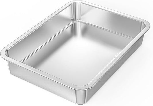 onlyfire Stainless Steel Baking Pan, Rectangular Cake Pan Cookie Sheet Pan Barbeque Grill Pan for Baking Breads, Grilling Chicken, Vegetables, Dishwasher Safe,15.5’’×11.6’’×2.7"