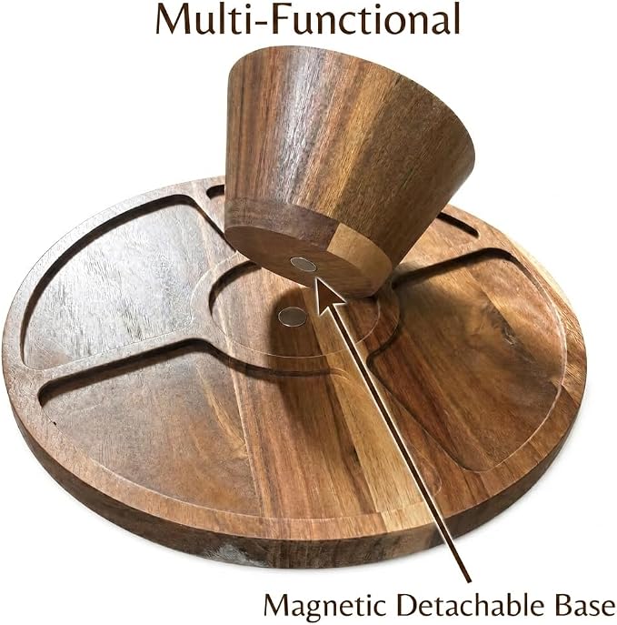 Acacia Wood Cake Stand with Lid - 11.4” Wooden Cake Stand with Dome & Magnetic Base, Cupcake Stand for Birthday Parties & Gatherings, Premium Clear Acrylic Lid for Dessert Display(Magnetic)