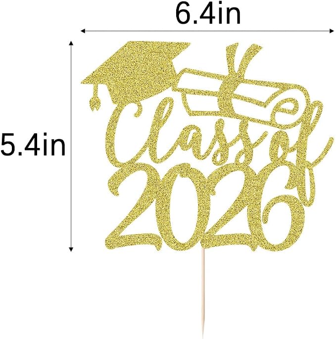 Gold Class of 2026 Congrats Grad Cake Topper Glitter Graduation Party Supplies - High School College Graduates -College Graduate Cake Topper Decorations (Class of 2026 gold)