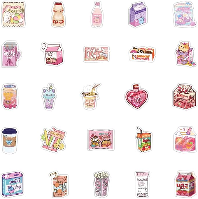 100pcs Cute Snack, Food, and Drink Stickers Set - Kawaii Small Stickers for Teens, Boys, Girls, and Adults