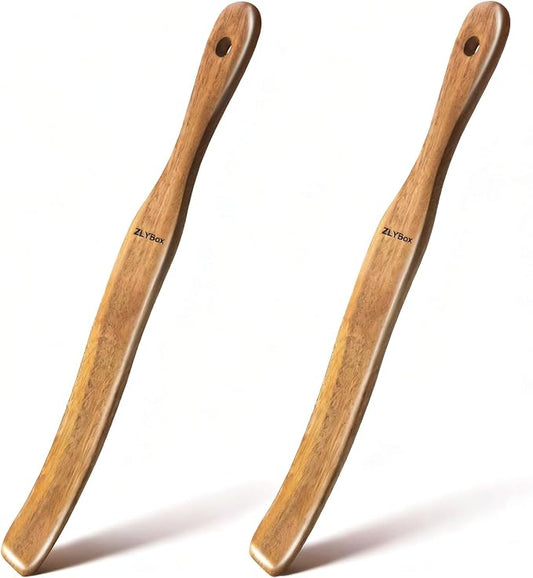 2Pcs Wooden Spurtle for Sourdough Starter, Mixing, Reaching Bottom of Jar, Dough Whisk, Long Handle Spatula, Kitchen Tools for NonStick Cookware, Baking & Cooking Utensils