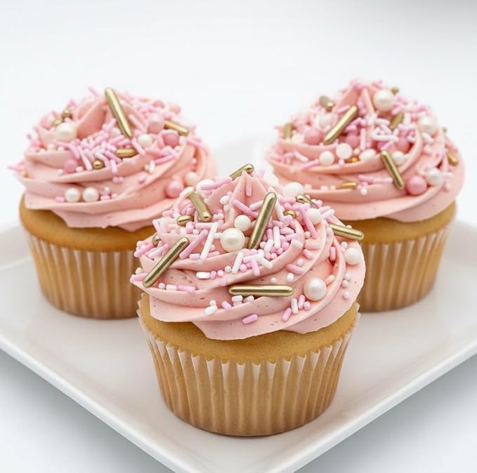 Manvscakes Sprinkles- Edible Cake and Cupcake Sprinkles with Assorted Shapes and Sizes for Parties, Metallic Sprinkle Mix for Cookies, Ice Cream, Cake and Cupcake Decorating, 4 oz (Pink Princess)