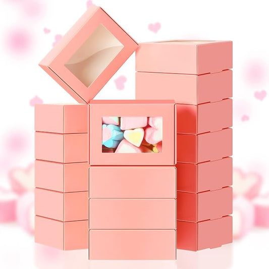 Zonon 30 Pcs Soap Boxes for Homemade Packaging, Mini Kraft Boxes with Window for Bakery Candy Soap Making Gift Packaging, 3.7x2.6x1.4 Inch (Pink)